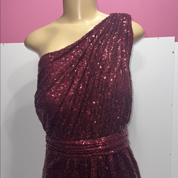 Revelry Red long deep evening dress One Shoulder SequiGown for Weddings zs 22 - Picture 4 of 16